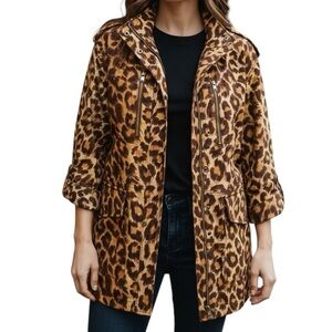 KATE SPADE Jacket Outerwear Size Small Linen Cotton Leopard Print Gold Brown